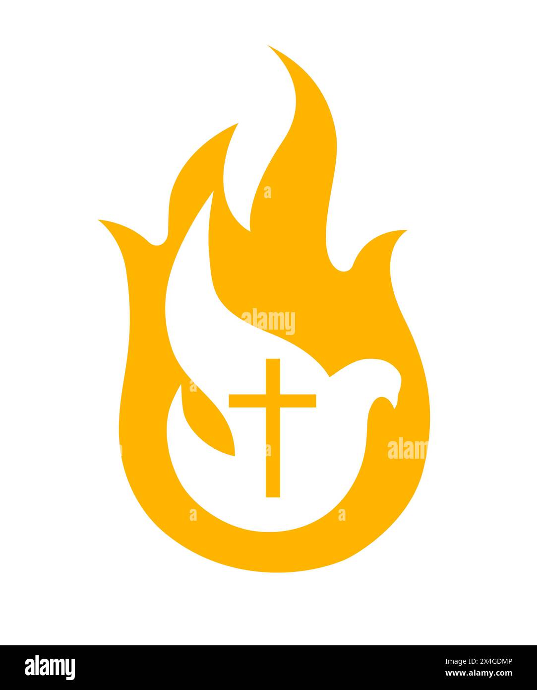 Logo Holy Spirit colombe. Bannière du dimanche de Pentecôte avec colombe dans la flamme et symbole de croix. Illustration vectorielle Illustration de Vecteur