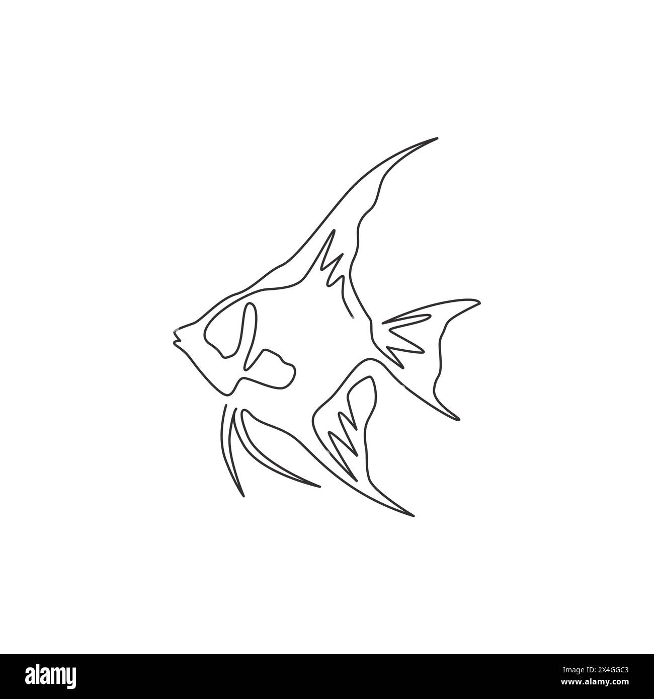Simple dessin d'une ligne de poisson-ange d'eau douce drôle pour l'identité du logo de l'entreprise. Concept de mascotte de poisson mignon pterophyllum pour icône de spectacle aquatique. Moderne c Illustration de Vecteur