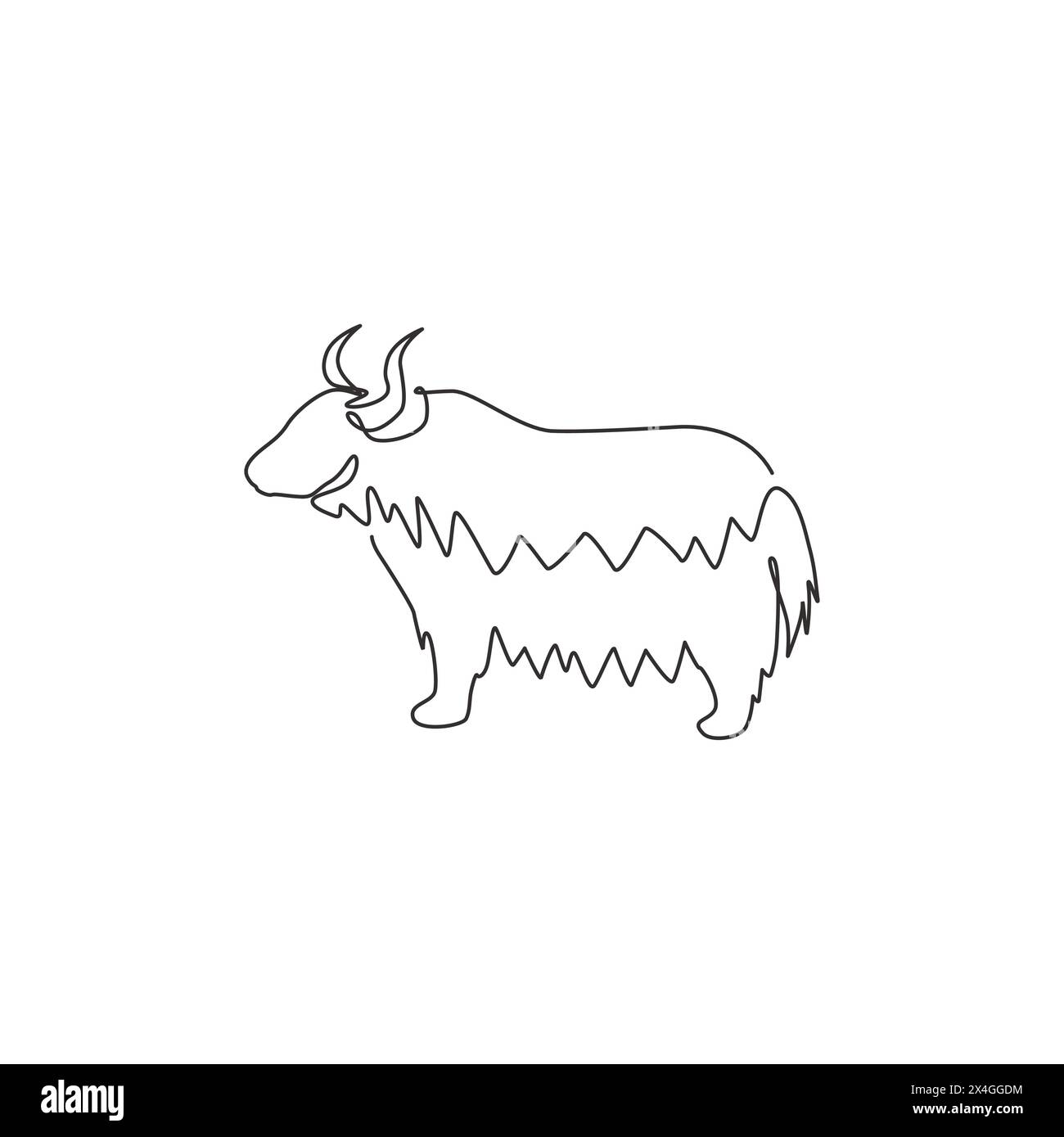 Un dessin de ligne continue de Dashing yak pour l'identité du logo de l'entreprise. Concept de mascotte de mammifère OX pour icône de bétail. Dessin graphique à une ligne moderne Illustration de Vecteur