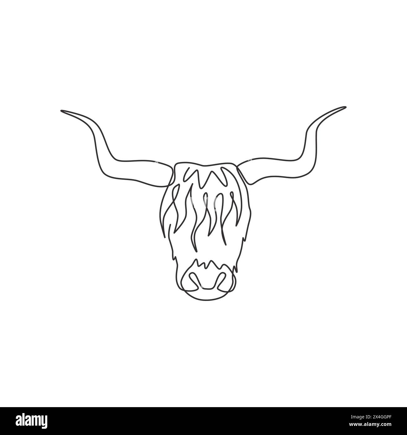 Dessin simple d'une ligne de tête de yak Manly pour l'identité de logo de l'entreprise. Concept de mascotte de mammifère de ferme de vache pour icône de zoo national. Dessin au trait continu moderne Illustration de Vecteur
