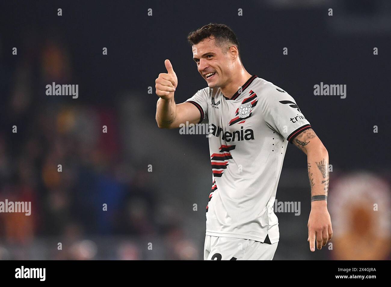 Granit Xhaka de Bayer Leverkusen lors du match de football Europa League entre AS Roma et Bayer Leverkusen au stade Olimpico à Rome (Italie), le 2 mai 2024. Banque D'Images