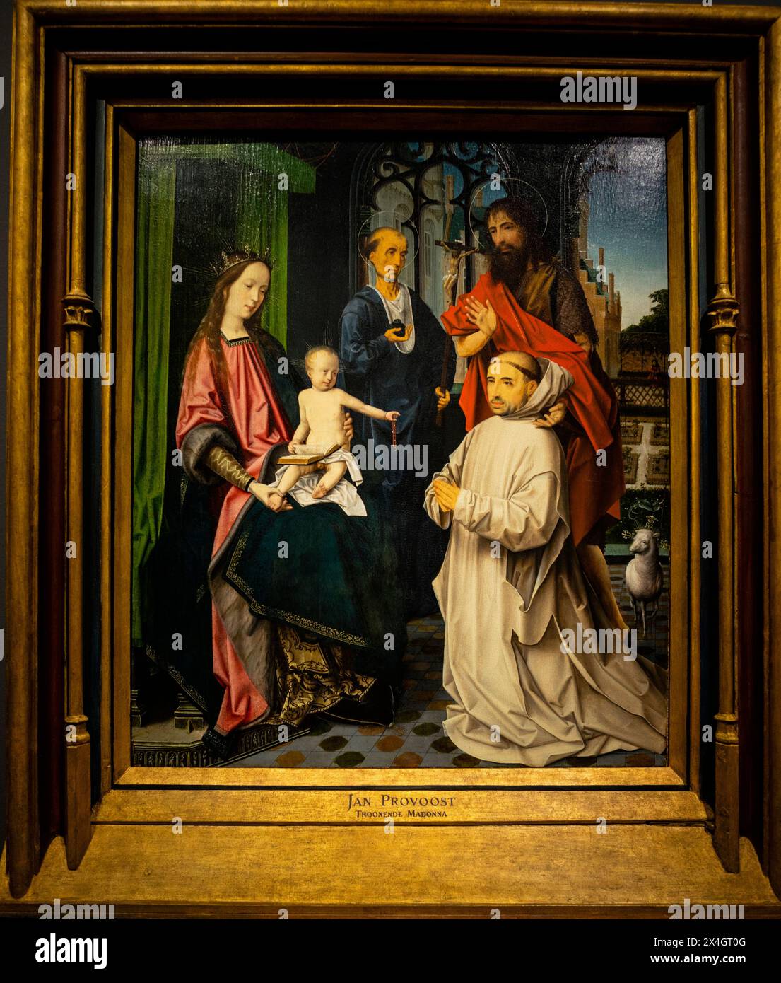 La Vierge à l'enfant intronisé, avec les saints Jérôme et Jean-Baptiste et un moine chartreux, Jan Provoost, Rijksmuseum, Amsterdam, pays-Bas. Banque D'Images
