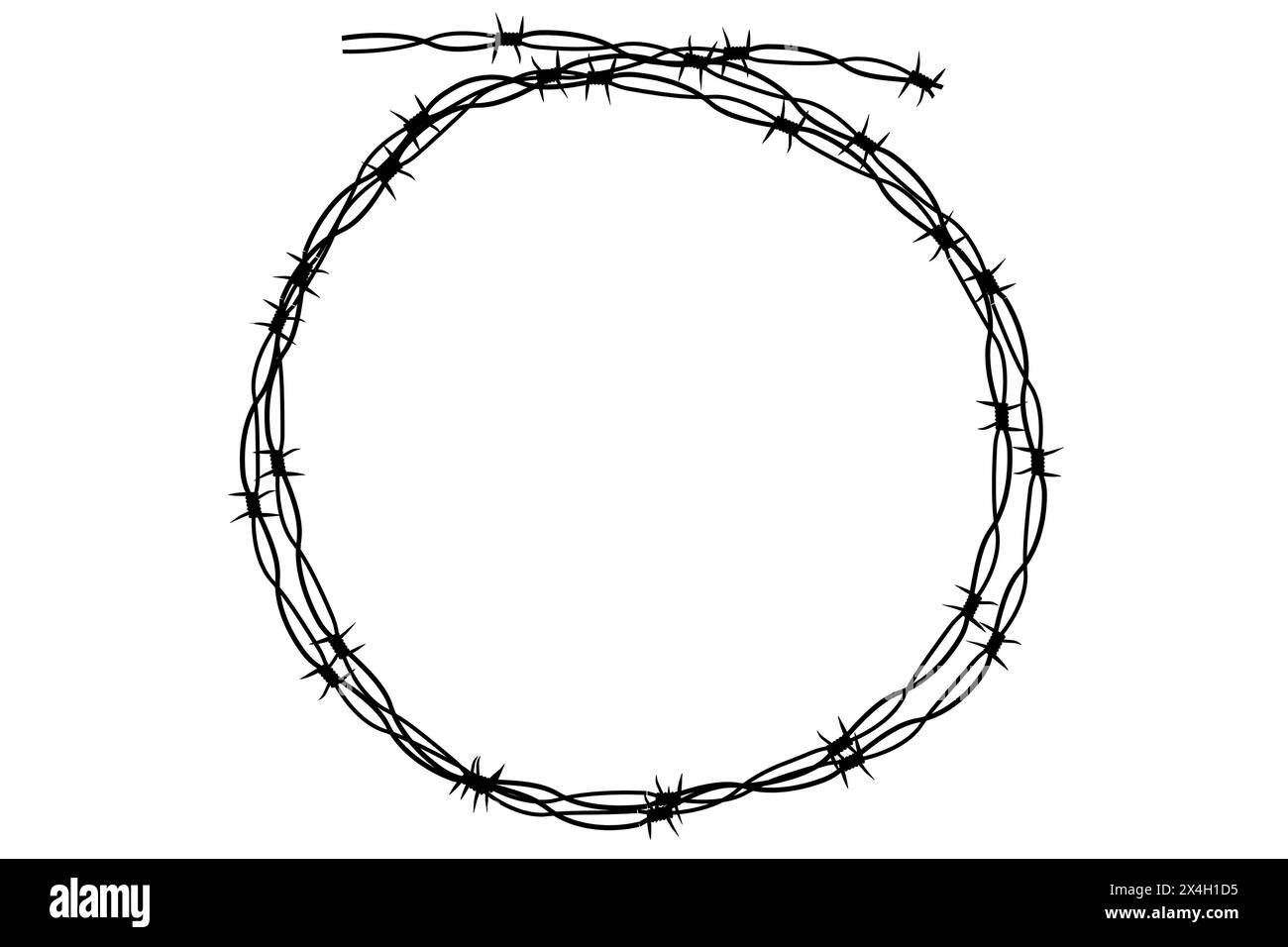 Anneau torsadé de fil barbelé y2k, tatouage de bordure ronde, cadre en acier texturé gothique, barrière ovale piquée, silhouette isolée sur fond blanc. Illustration vectorielle Illustration de Vecteur