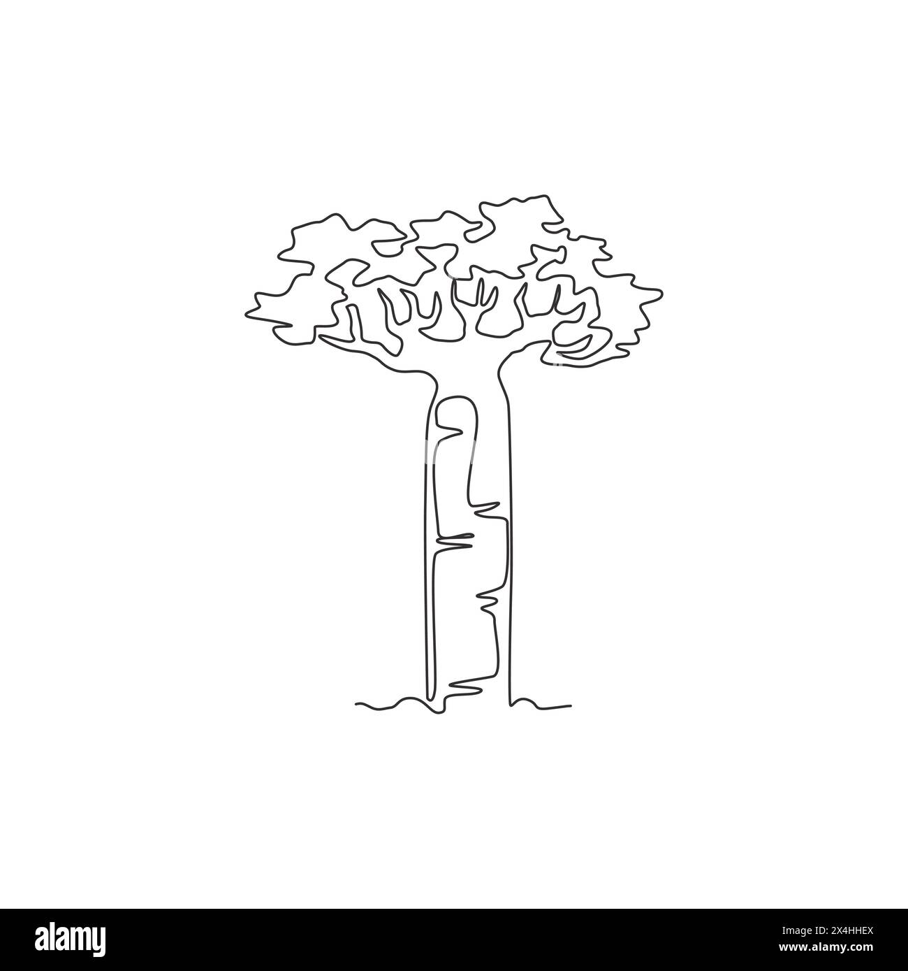 Simple ligne continue dessinant arbre de baobab géant pour affiche de décoration murale. Concept de plante gigantesque pour parc national. Tourisme et concept de vacances de voyage. Illustration de Vecteur