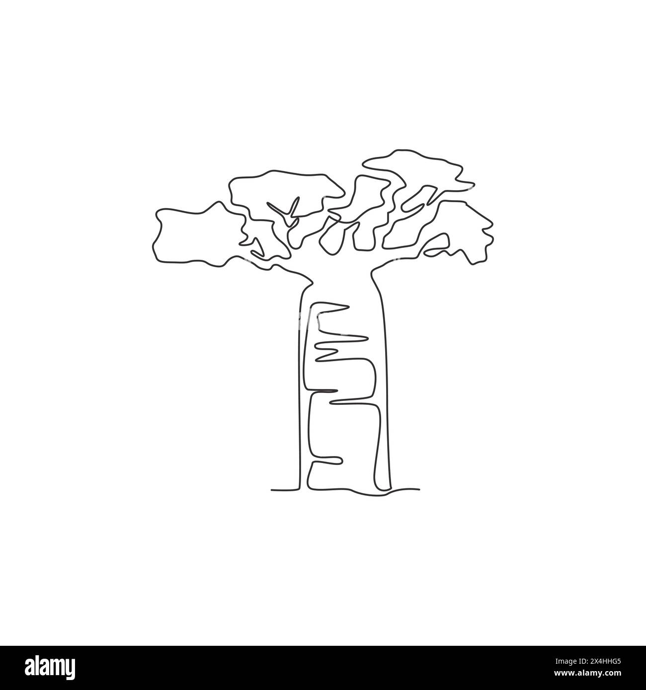 Simple dessin d'une ligne de beauté et arbre de baobab exotique. Décoratif géant adansonia digitata pour carte postale de voeux. Concept de visite et de voyage. Moderne Illustration de Vecteur