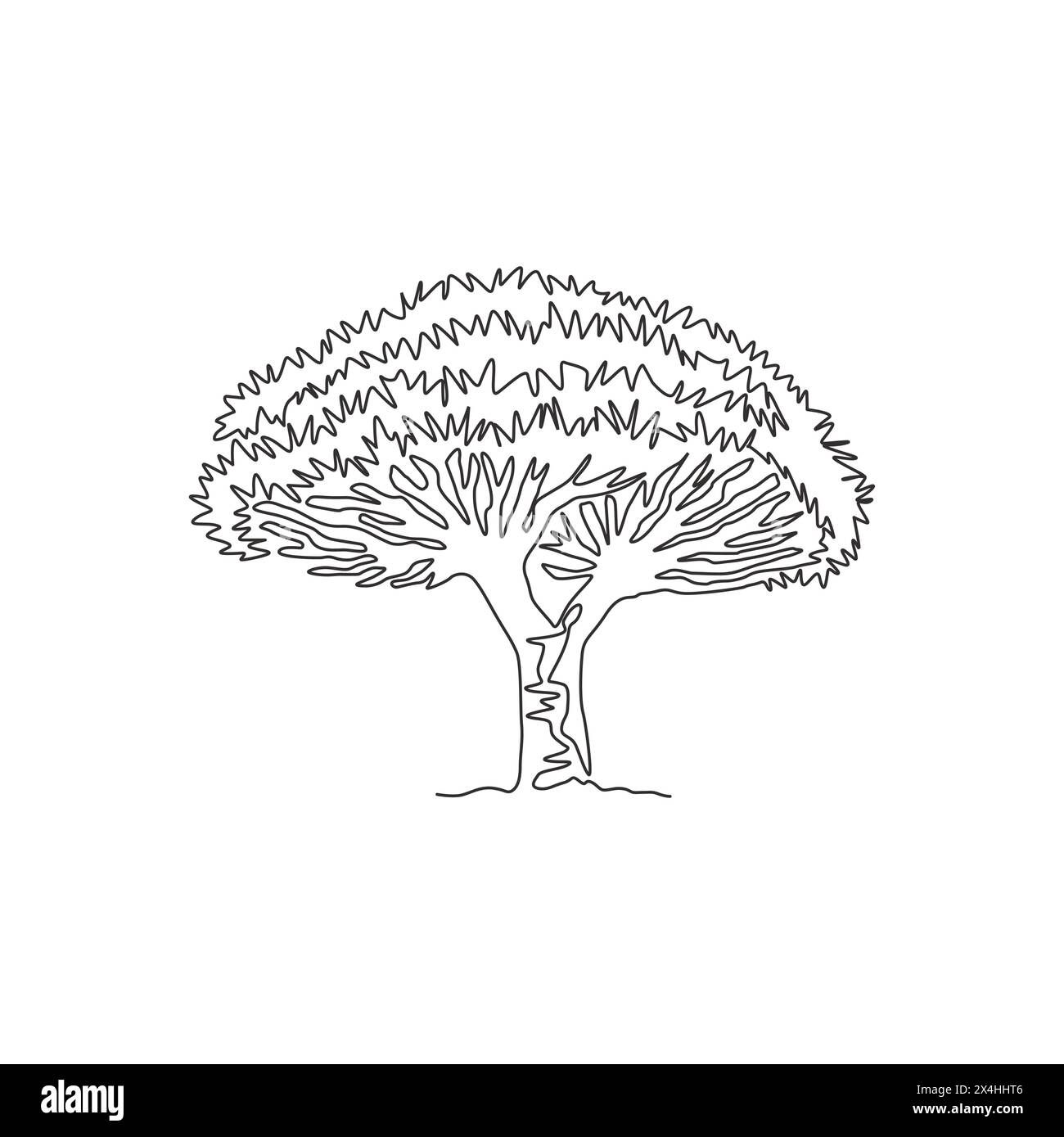 Un dessin en ligne continue de beauté et exotique arbre dragon socotra. Concept décoratif d'arbre de sang de dragon pour la campagne de voyage et de tourisme. Péché à la mode Illustration de Vecteur