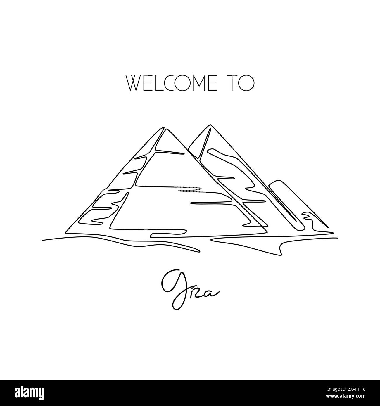 Pyramide de dessin d'une ligne unique. Beauté lieu emblématique historique à Gizeh, Egypte. Tourisme et voyage carte postale et décoration maison impression d'affiches murales. Mode Illustration de Vecteur