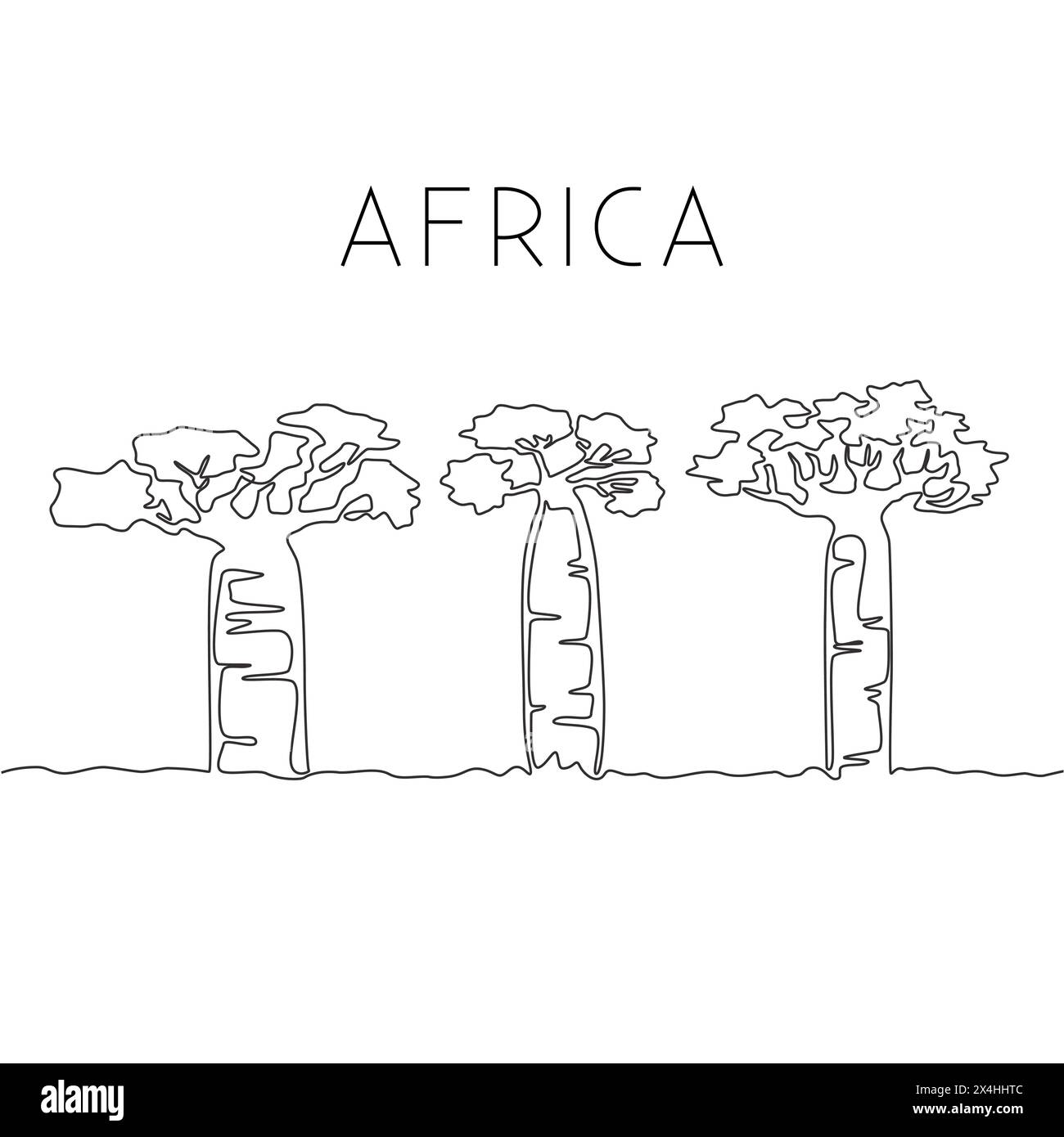 Un dessin en ligne continue d'un grand baobab. Plante décorative adansonia digitata pour impression d'affiche d'art de décoration murale à la maison. Concept de vacances de voyage. Tre Illustration de Vecteur