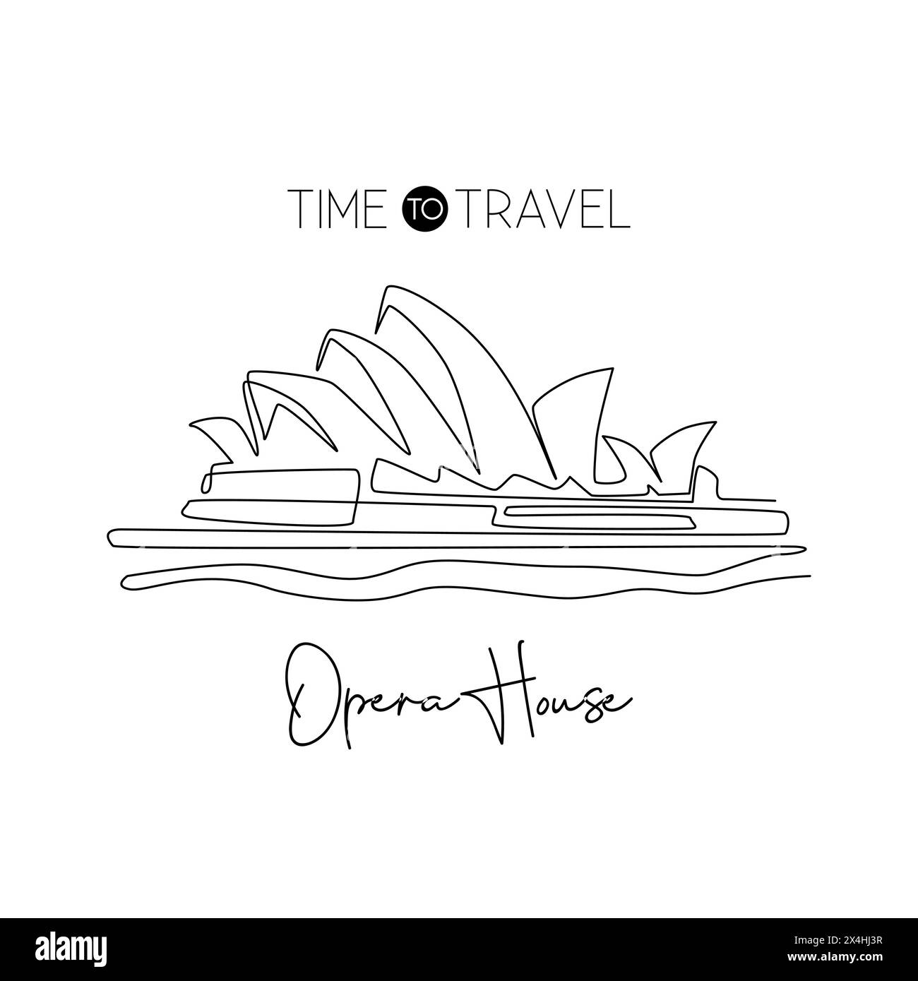 Ligne continue unique dessinant le monument de l'Opéra. Lieu de théâtre emblématique à Sydney, Australie. Concept d'impression d'affiche d'art mural de voyage à la maison. Illustration de Vecteur