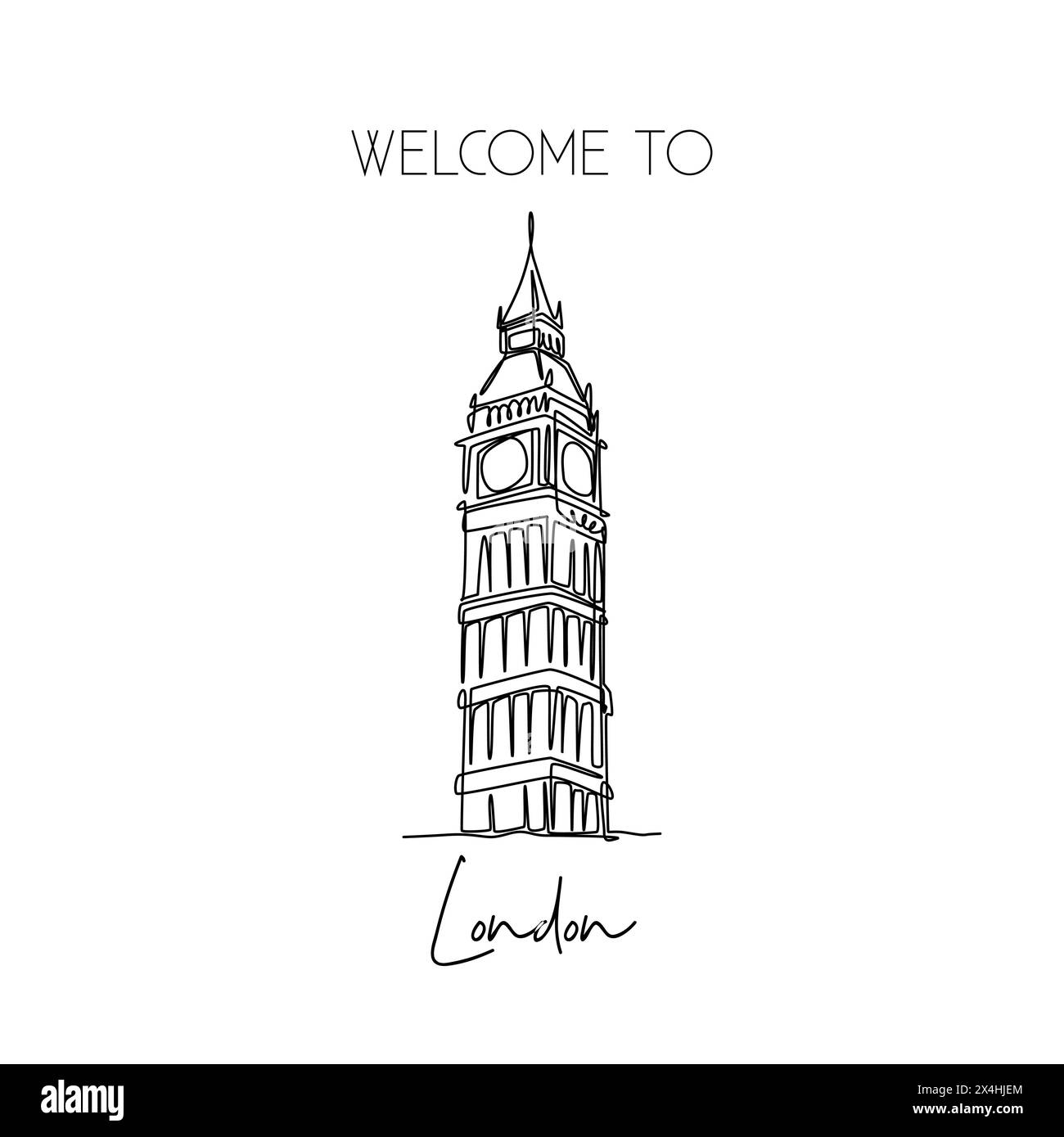 Dessin en ligne continue unique du point de repère de la tour de l'horloge Big Ben. Lieu de beauté emblématique historique à Londres. Concept d'impression d'affiche d'art mural décoration maison. Mo Illustration de Vecteur