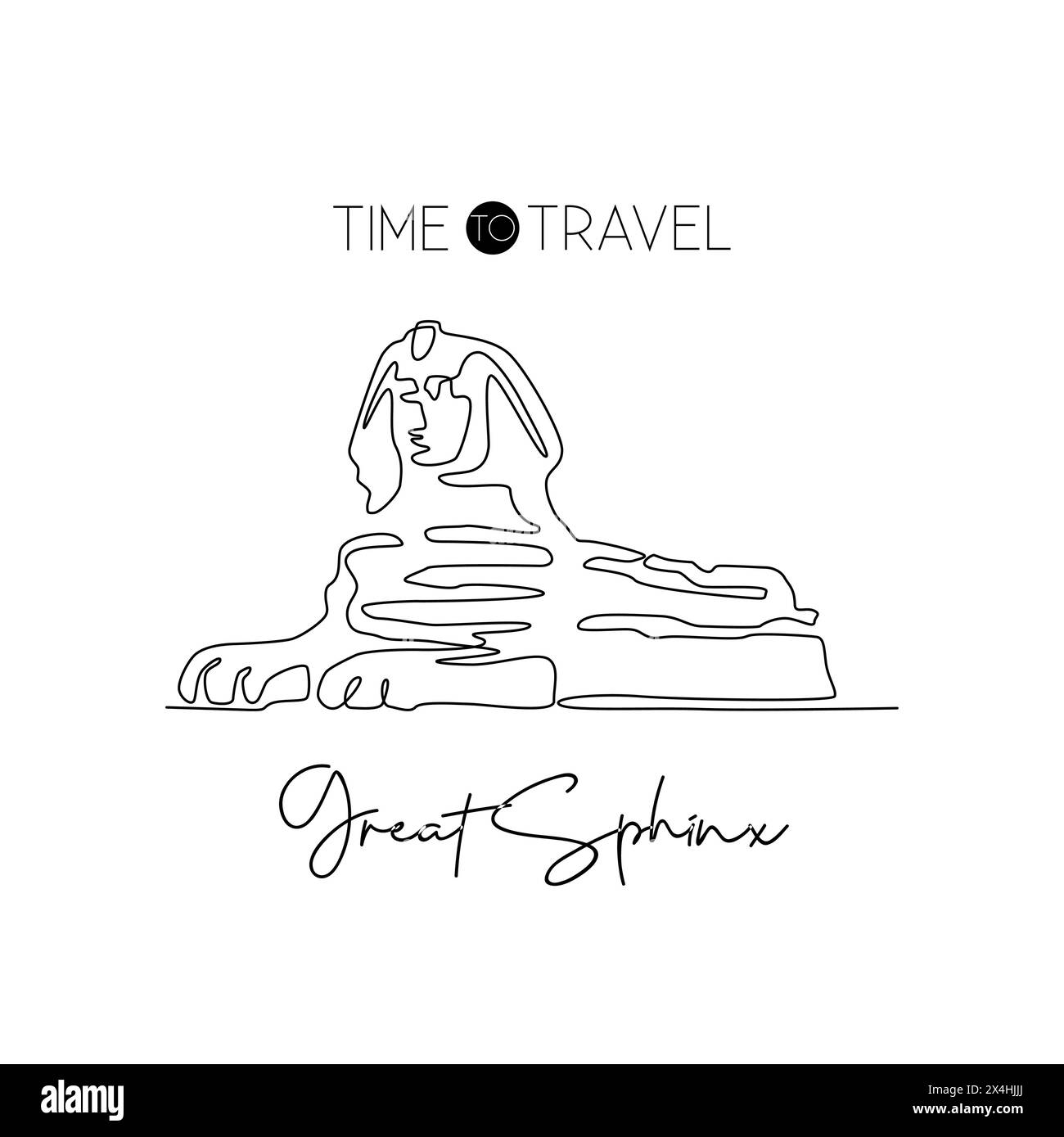 Dessin d'une ligne continue unique Grand point de repère du Sphinx. Place historique emblématique de la pyramide à Gizeh, Egypte. Concept d'affiche d'art mural décor de voyage du monde. Illustration de Vecteur