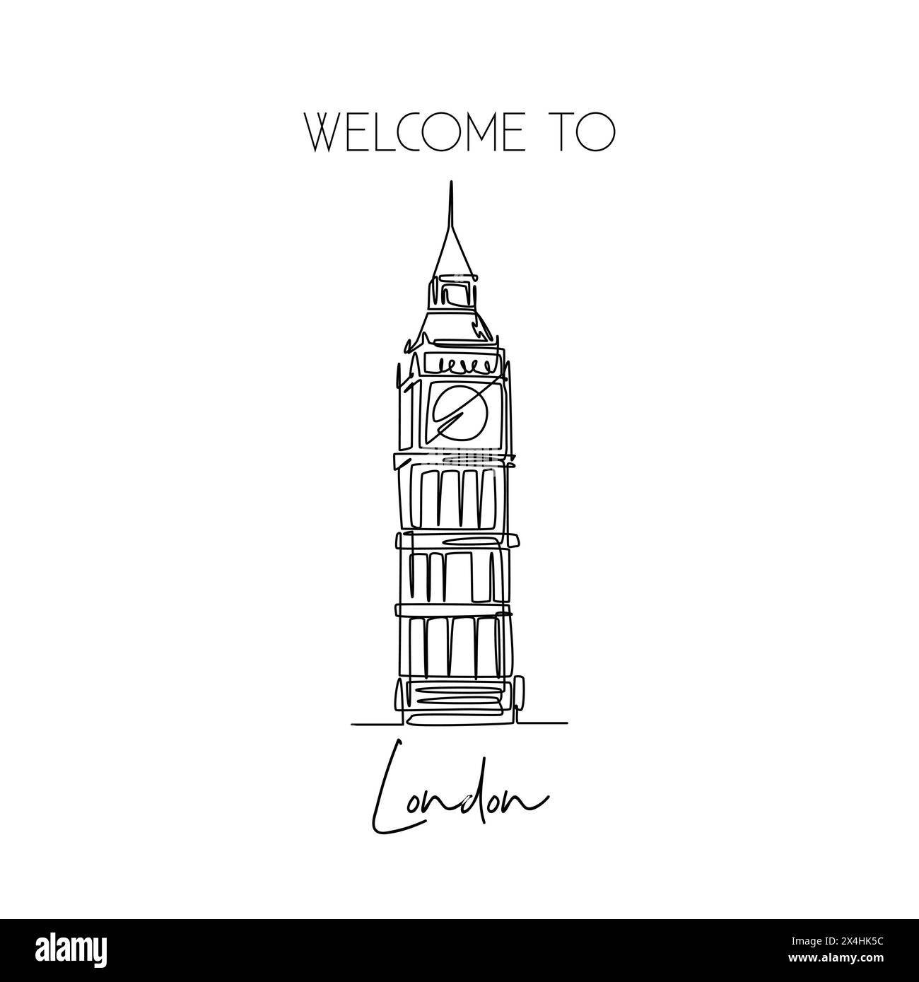 Un dessin en ligne continue de bienvenue au monument de la tour de l'horloge de Big Ben. Bel endroit emblématique à Londres. Concept d'impression d'affiche d'art mural décoration maison. Mo Illustration de Vecteur