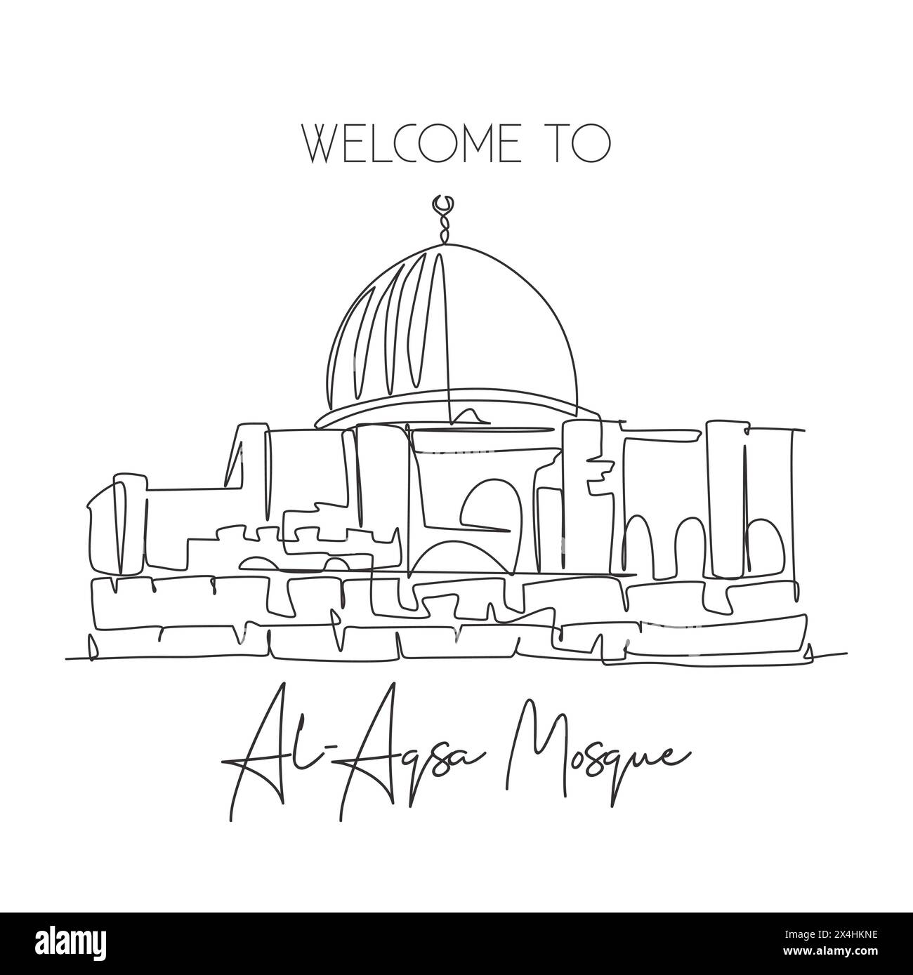 Ligne continue unique dessinant le repère de la mosquée Al Aqsa. Place Saint masjid à Jérusalem. Campagne mondiale de voyage d'art maison décoration murale poster concept d'impression Illustration de Vecteur