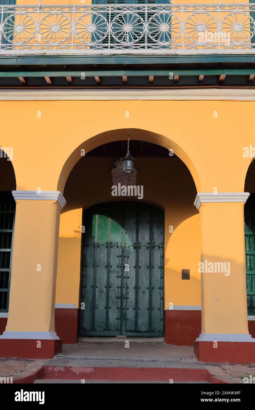 237 détail de façade, ancien Palacio Brunet Palace, aujourd'hui Musée Romantico, sur le côté nord-ouest de la place Plaza Mayor. Trinidad-Cuba. Banque D'Images