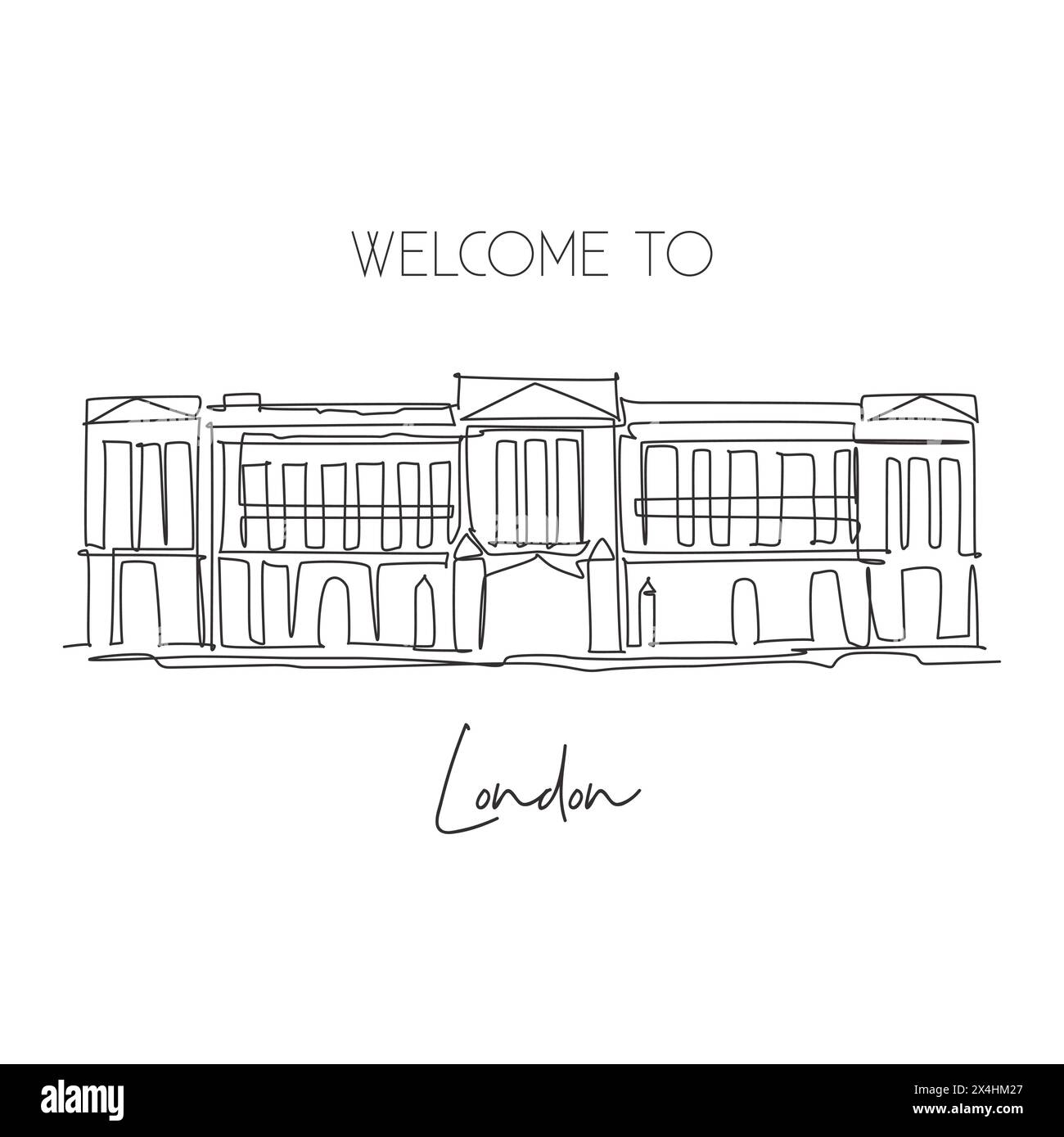Ligne continue unique dessinant le monument du palais de Buckingham. Bel endroit célèbre à Londres, Royaume-Uni. Concept d'impression d'affiche d'art mural de voyage à la maison Illustration de Vecteur