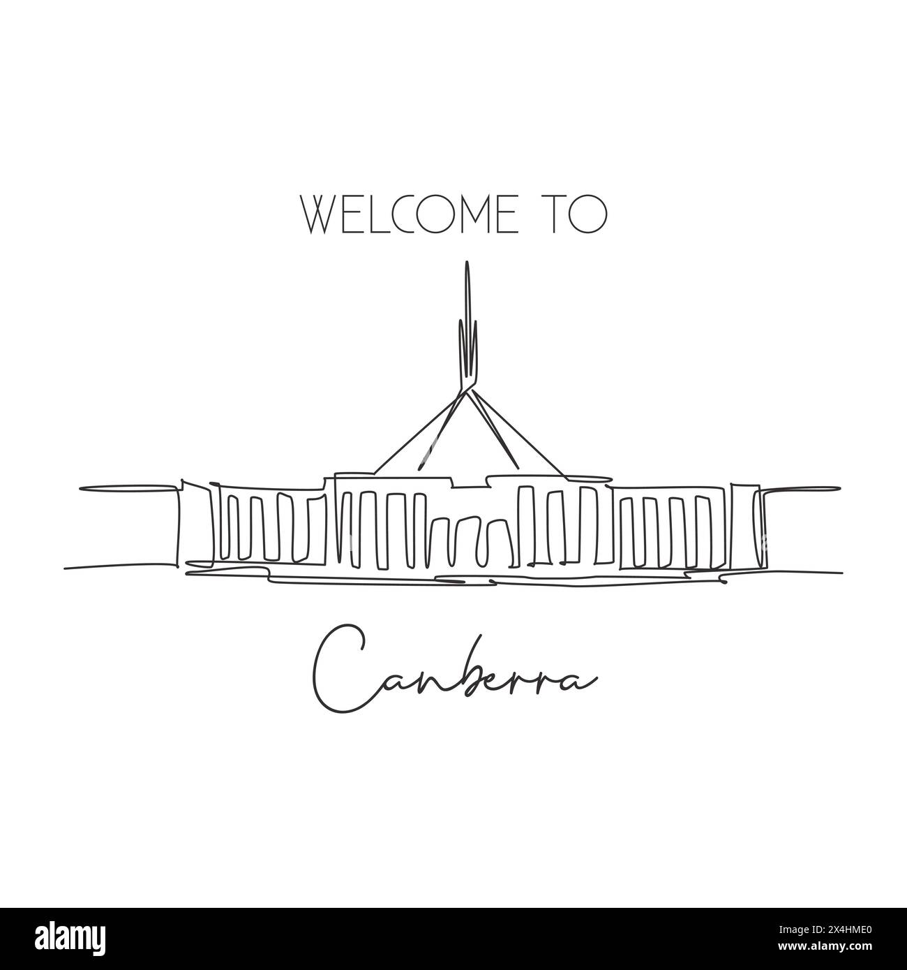 Une ligne continue dessinant le monument de Parliament House Canberra. Lieu de réunion du gouvernement en Australie. Concept d'impression d'affiche d'art décoration murale à la maison. Moder Illustration de Vecteur