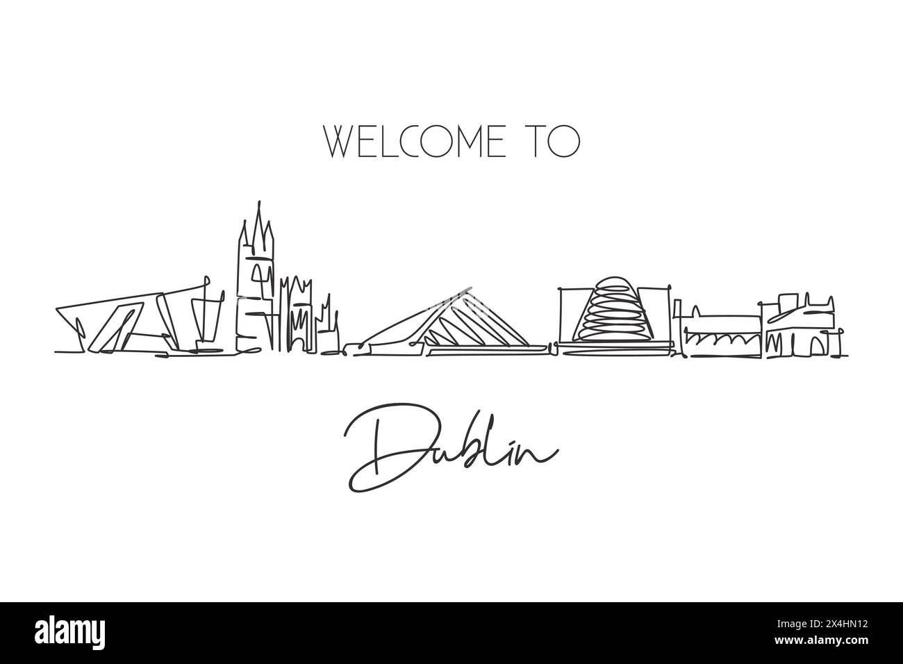 Un dessin au trait continu de l'horizon de Dublin, République d'Irlande. Magnifique point de repère. Affiche de décoration murale de voyage de voyage de paysage du monde. S Illustration de Vecteur