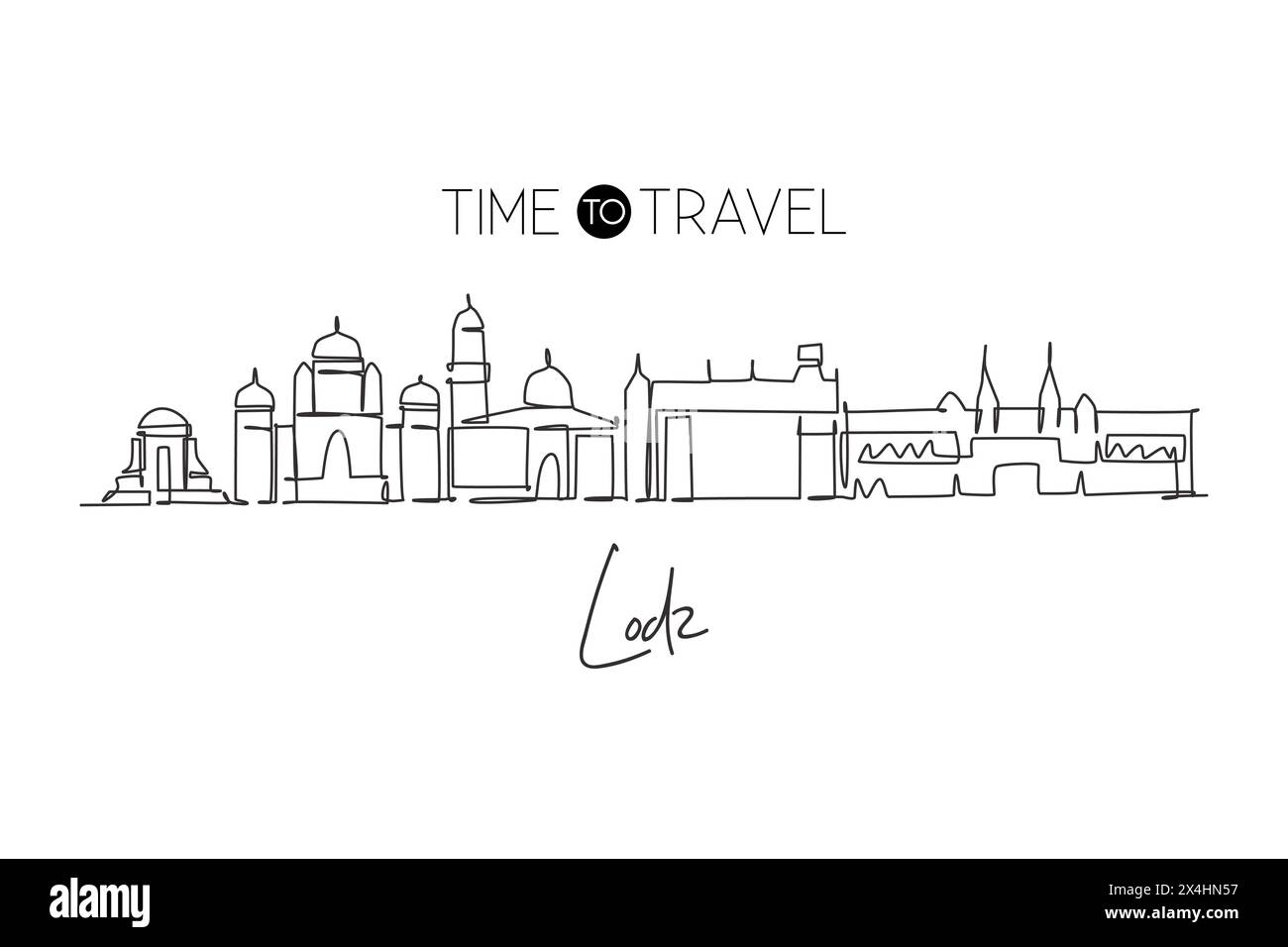 Un dessin au trait continu de l'horizon de la ville de Lodz, Pologne. Beau gratte-ciel. Tourisme de paysage mondial voyage maison décoration murale poster concept d'impression. S Illustration de Vecteur