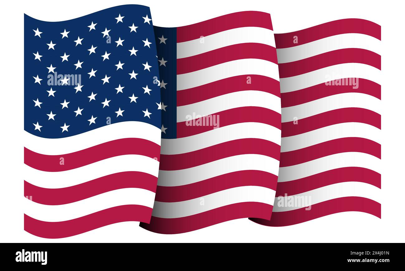 Drapeau américain ondulé isolé sur fond blanc ou transparent avec des ombres dégradées, drapeau des États-Unis Illustration de Vecteur