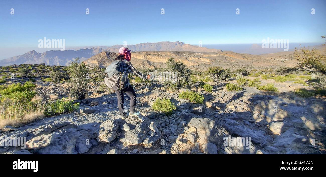 Trekking à Jebel Shams, plus haut sommet d'Oman, Al Hamra, Oman Banque D'Images