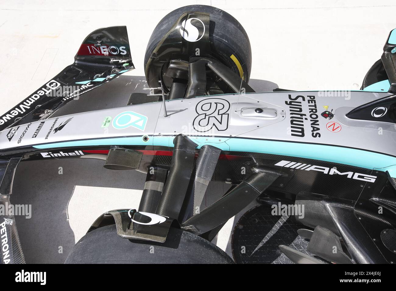 Mercedes AMG F1 Team W15, suspension avant mécanique lors du Grand Prix de formule 1 Crypto.com de Miami 2024, 6ème manche du Championnat du monde de formule 1 2024 du 3 au 5 mai 2024 sur l'Autodrome international de Miami, à Miami, États-Unis d'Amérique Banque D'Images