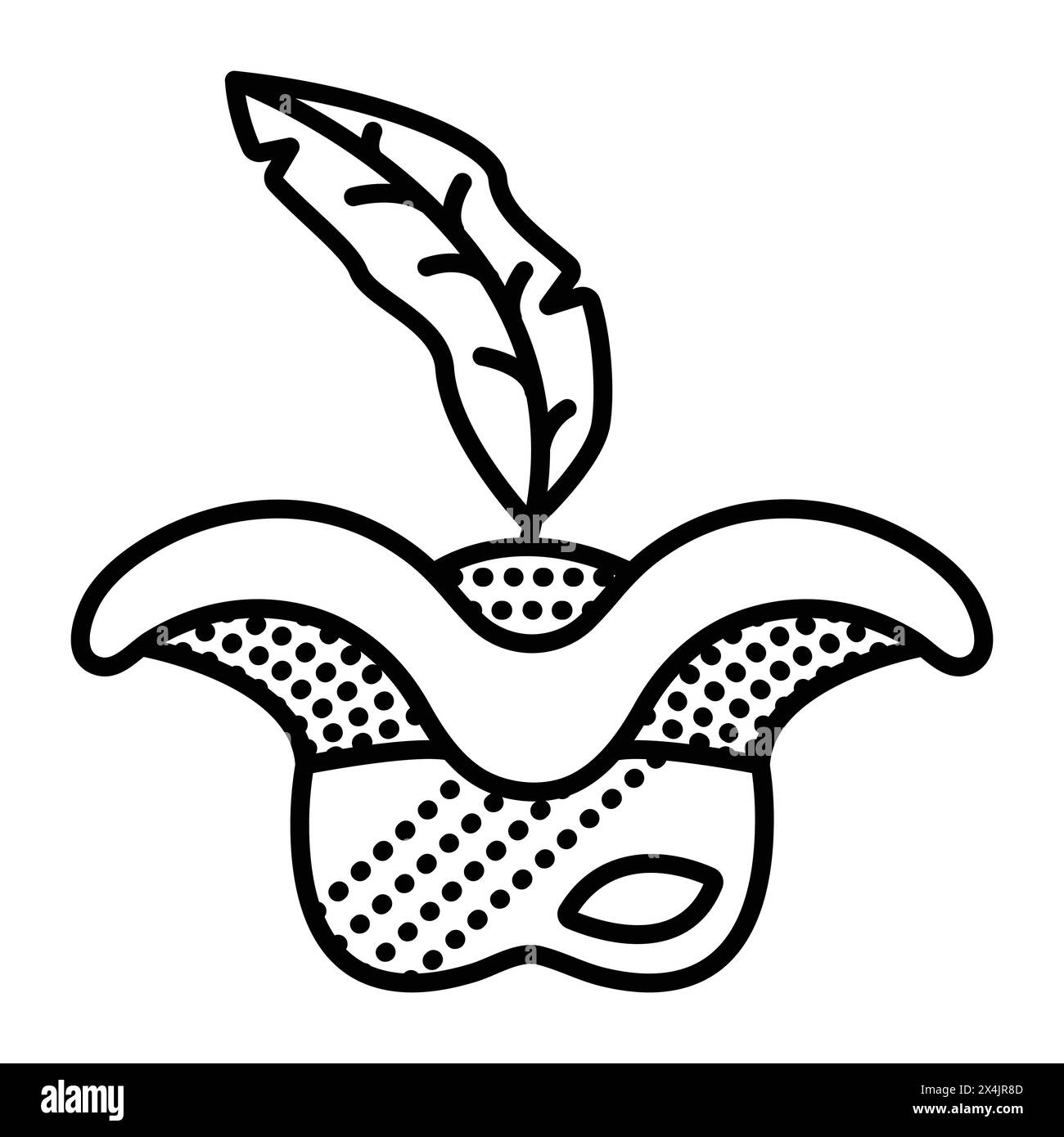 Pirate borgne, masque de mascarade avec un chapeau et une plume, partie costume corsaire, icône de ligne noire vectorielle unique Illustration de Vecteur