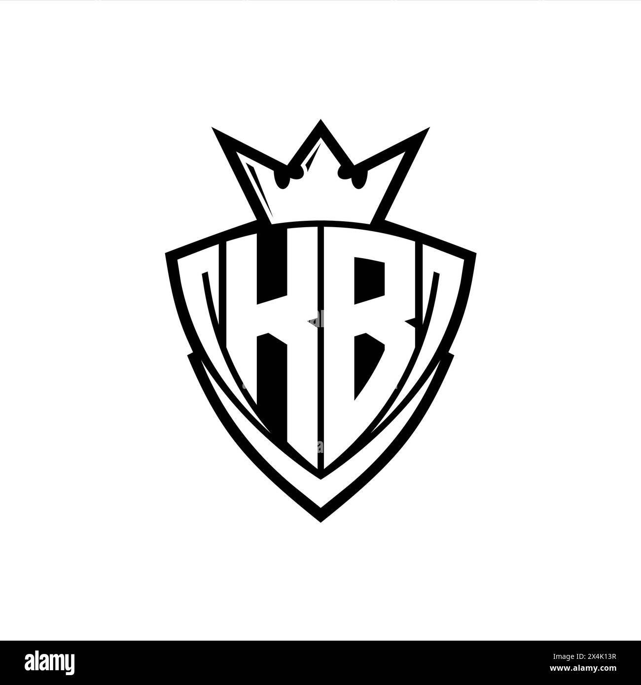 KB logo de lettre en gras avec forme de bouclier de triangle pointu avec couronne à l'intérieur du contour blanc sur fond blanc conception de modèle Banque D'Images
