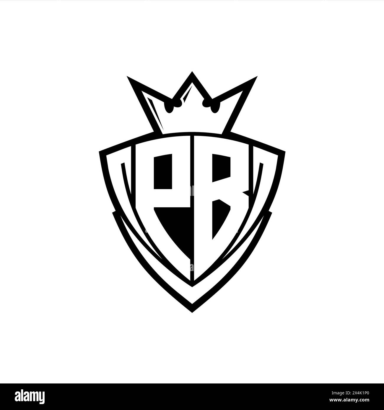 PB logo de lettre en gras avec forme de bouclier de triangle pointu avec couronne à l'intérieur du contour blanc sur fond blanc conception de modèle Banque D'Images