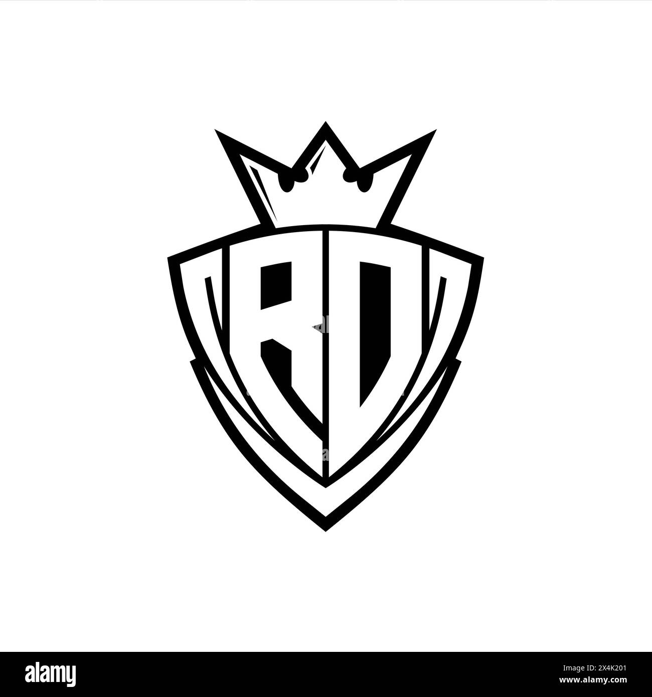 RD logo de lettre gras avec forme de bouclier de triangle pointu avec couronne à l'intérieur du contour blanc sur fond blanc conception de modèle Banque D'Images