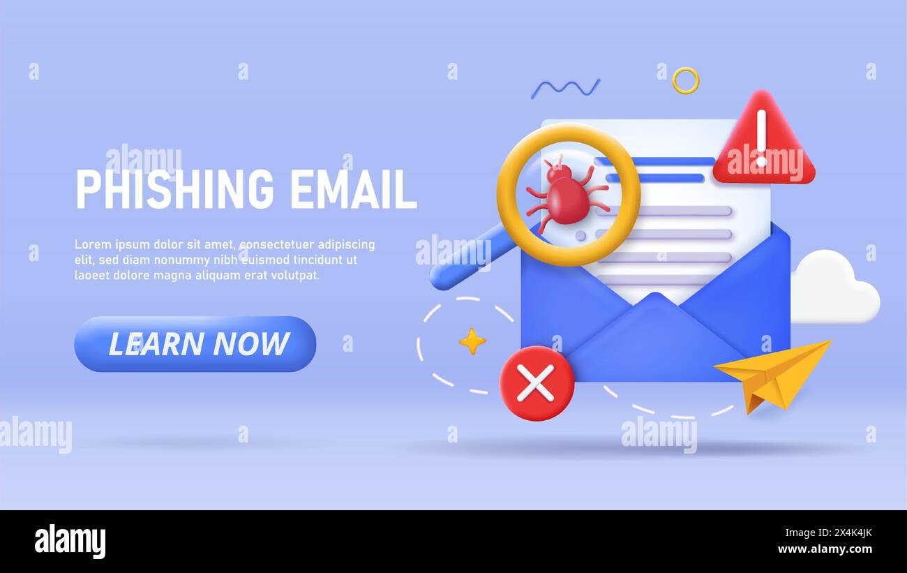 Affiche vectorielle d'e-mail de phishing 3D. Illustration de Vecteur