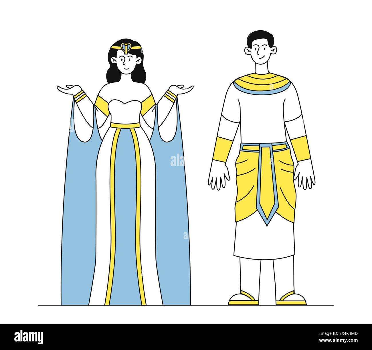 Egyptiens dans les vêtements traditionnels vecteur linéaire Illustration de Vecteur