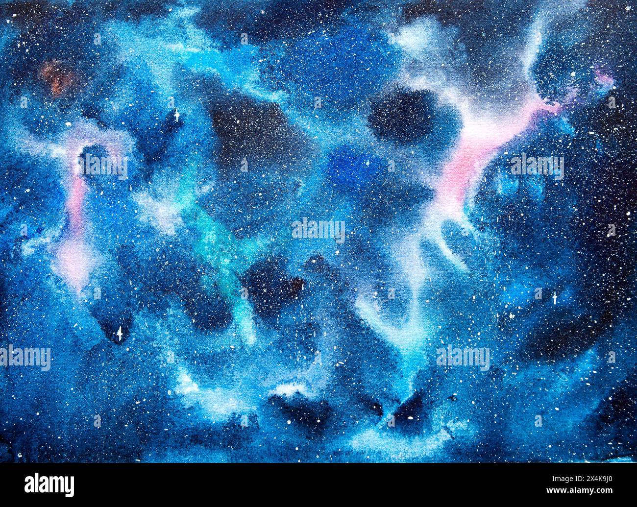 Fond d'espace vibrant, aquarelle, texture, abstrait, cosmos, galaxie, étoiles Banque D'Images