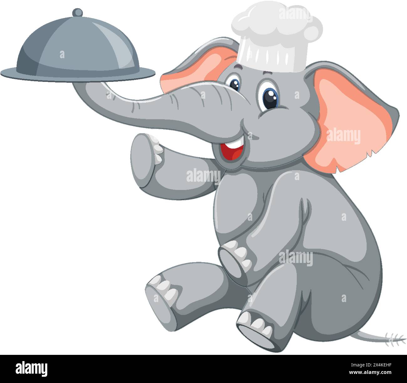 Éléphant de dessin animé dans le chapeau de chef tenant un plateau de service Illustration de Vecteur