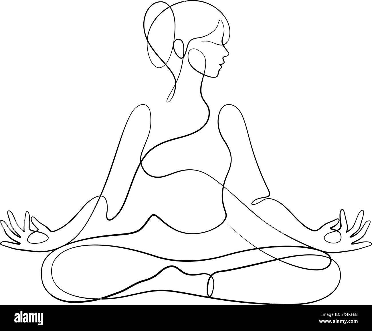 dessin de ligne continue de femme dans la pose de yoga équilibrant l'illustration vectorielle calligraphique de style asana Illustration de Vecteur