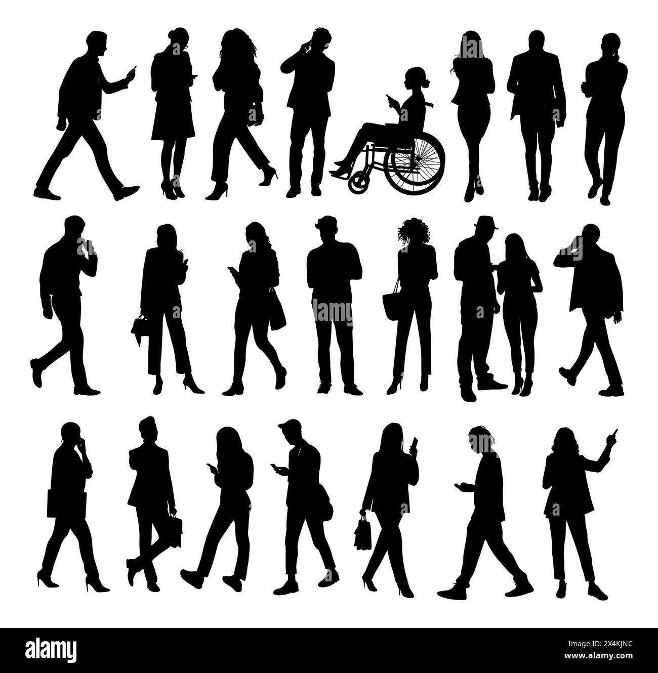 Silhouettes de diverses icônes noires de gens d'affaires Illustration de Vecteur