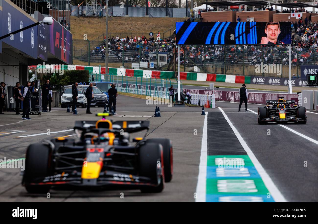 Circuit de Suzuka, 6 avril 2024 : Max Verstappen (NED) se classe 1er, Sergio Perez (MEX) 2e des qualifications lors du Grand Prix de formule 1 du Japon 2024. Banque D'Images