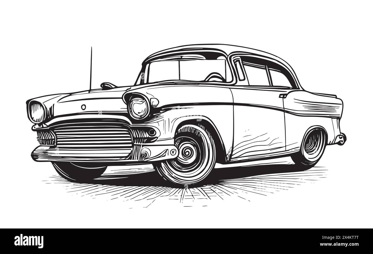 L'image de contour d'une voiture rétro sur un fond blanc. Illustration vectorielle Illustration de Vecteur