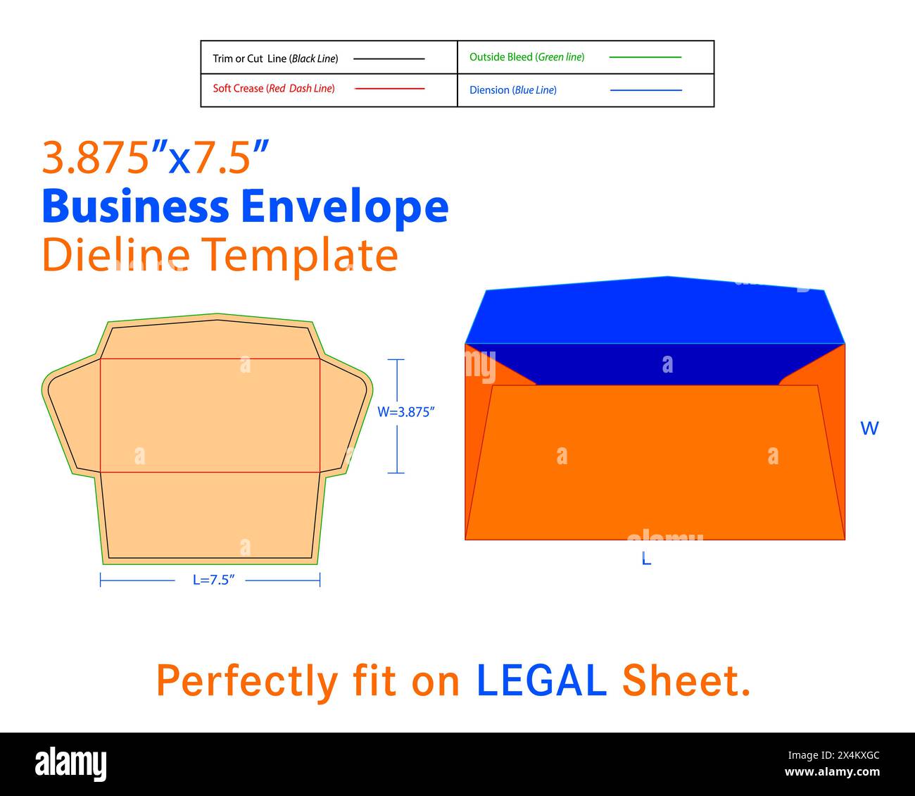 Enveloppe professionnelle W=3,875, l=7,5 pouces modèle de ligne de découpe. Dans l'ensemble, une enveloppe commerciale sert de moyen professionnel et fonctionnel de bureau d'envoi Illustration de Vecteur