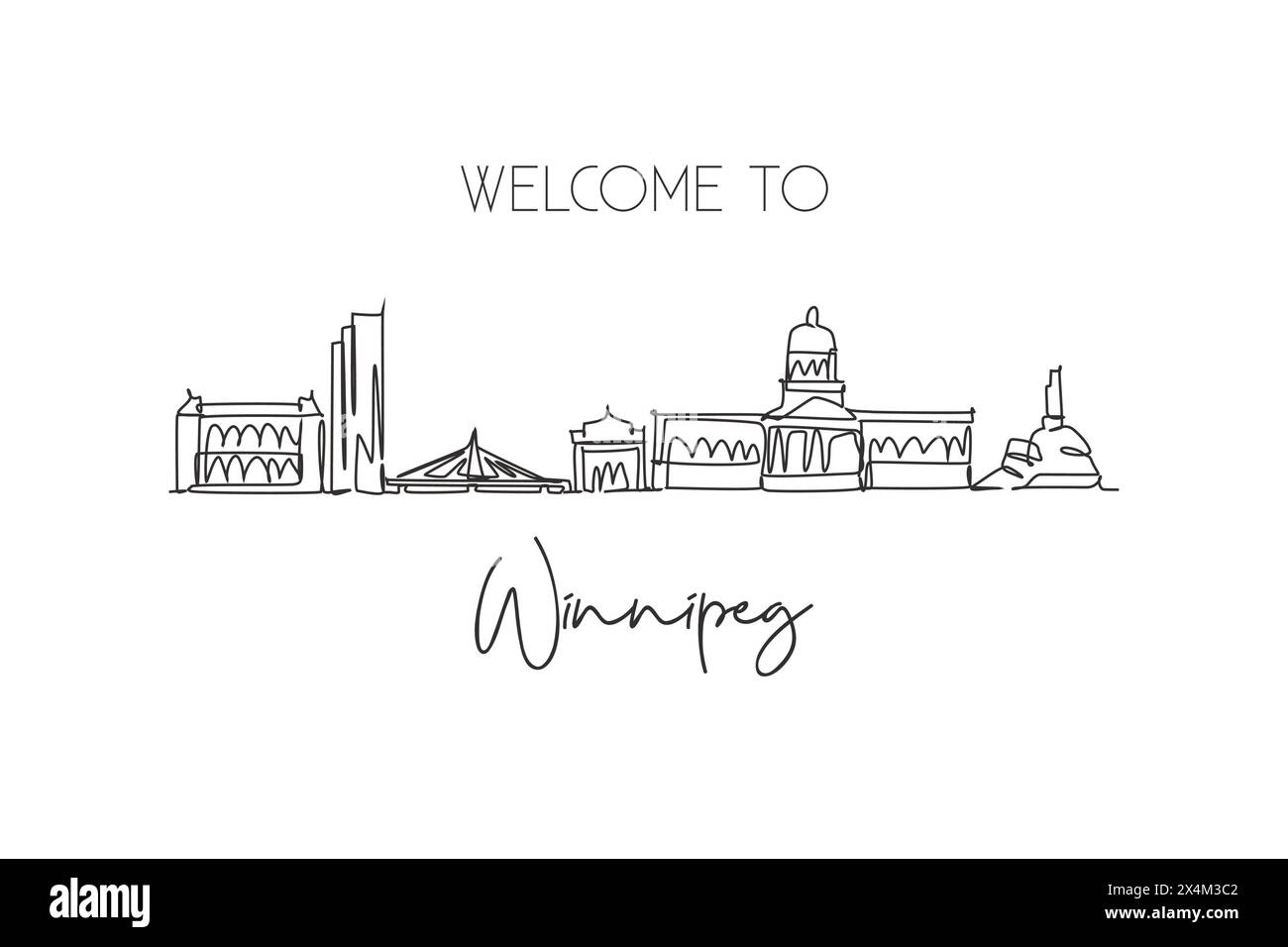Une seule ligne dessinant l'horizon de la ville de Winnipeg, Canada. Paysage de ville historique du monde. Meilleur endroit destination de vacances carte postale. Tendance d'éjection systolique modifiable Illustration de Vecteur