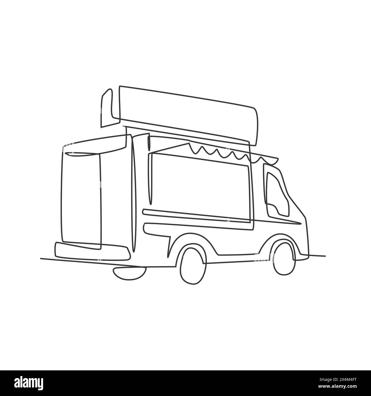 Un dessin simple ligne de camion de nourriture vintage pour illustration vectorielle de logo de festival. Concept de menu de café de restauration rapide mobile et de badge de restaurant. Moderne c Illustration de Vecteur