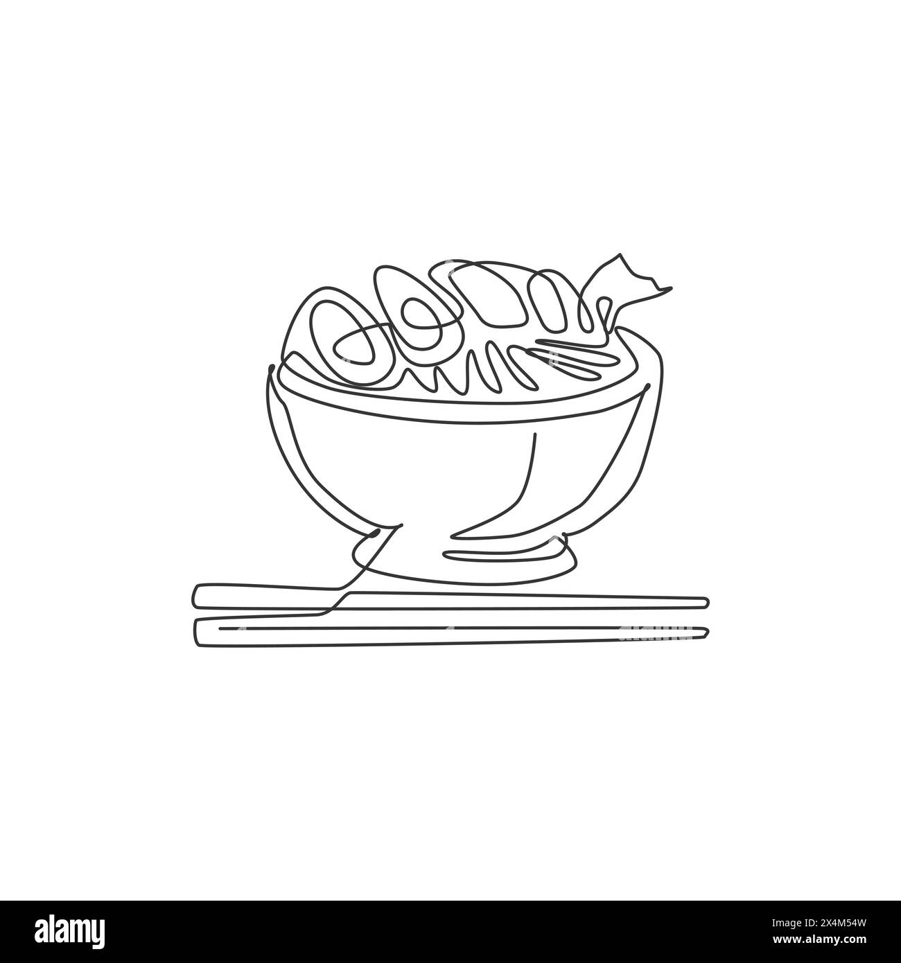 Un dessin en ligne continue de l'emblème frais du restaurant japonais ramen délicieux. Fast food Japan Noodle café boutique logotype concept de modèle. Mode Illustration de Vecteur