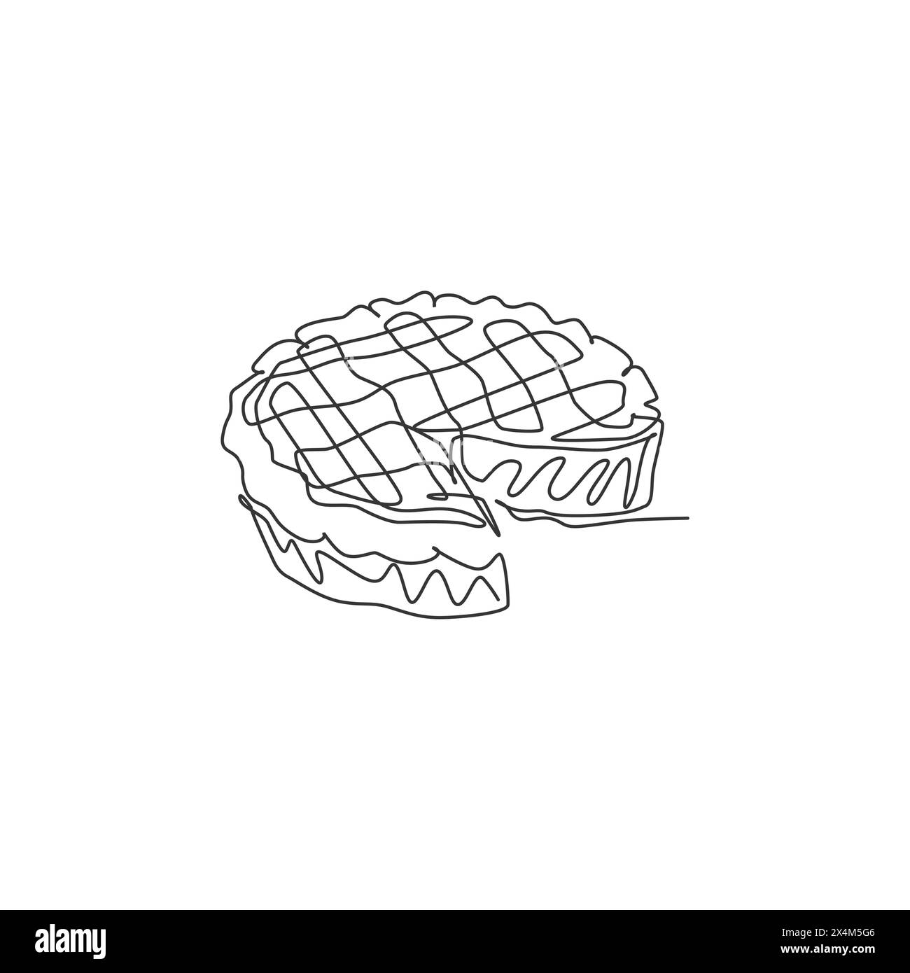 Un dessin en ligne continue de délicieuse tarte aux pommes américaine fraîche pour l'emblème du logo de la pâtisserie. Gâteau traditionnel pour le concept de modèle de célébration. Mode Illustration de Vecteur