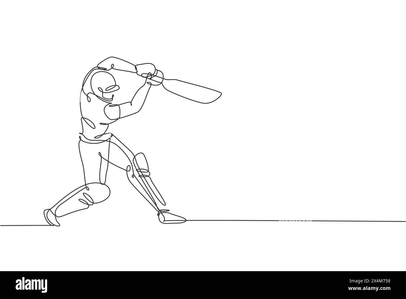 Un dessin en ligne continue de jeune femme heureuse joueur de cricket se concentrent debout pour frapper l'illustration vectorielle de balle. Concept de sport compétitif. Dynamique Illustration de Vecteur