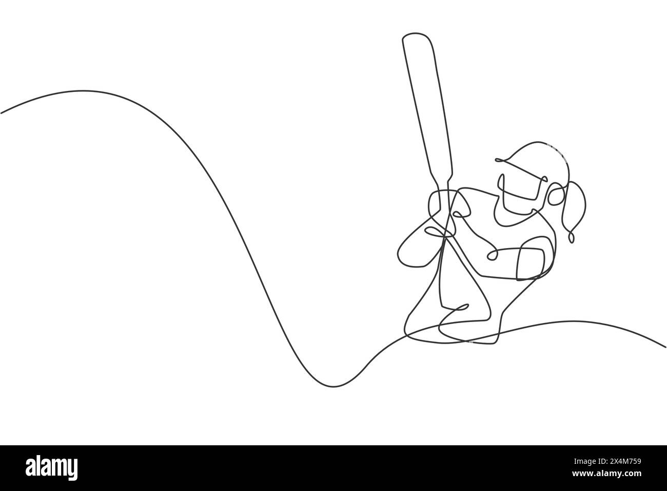 Dessin de ligne continue simple du jeune joueur de cricket de femme agile prêt à frapper la balle à l'illustration vectorielle du stade. Concept d'exercice sportif. Tendance Illustration de Vecteur