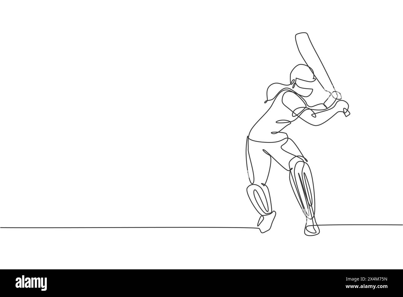 Dessin de ligne continue simple de jeune joueur de cricket de femme agile debout pour pratiquer son illustration vectorielle de compétence. Concept d'exercice sportif. Tendance Illustration de Vecteur