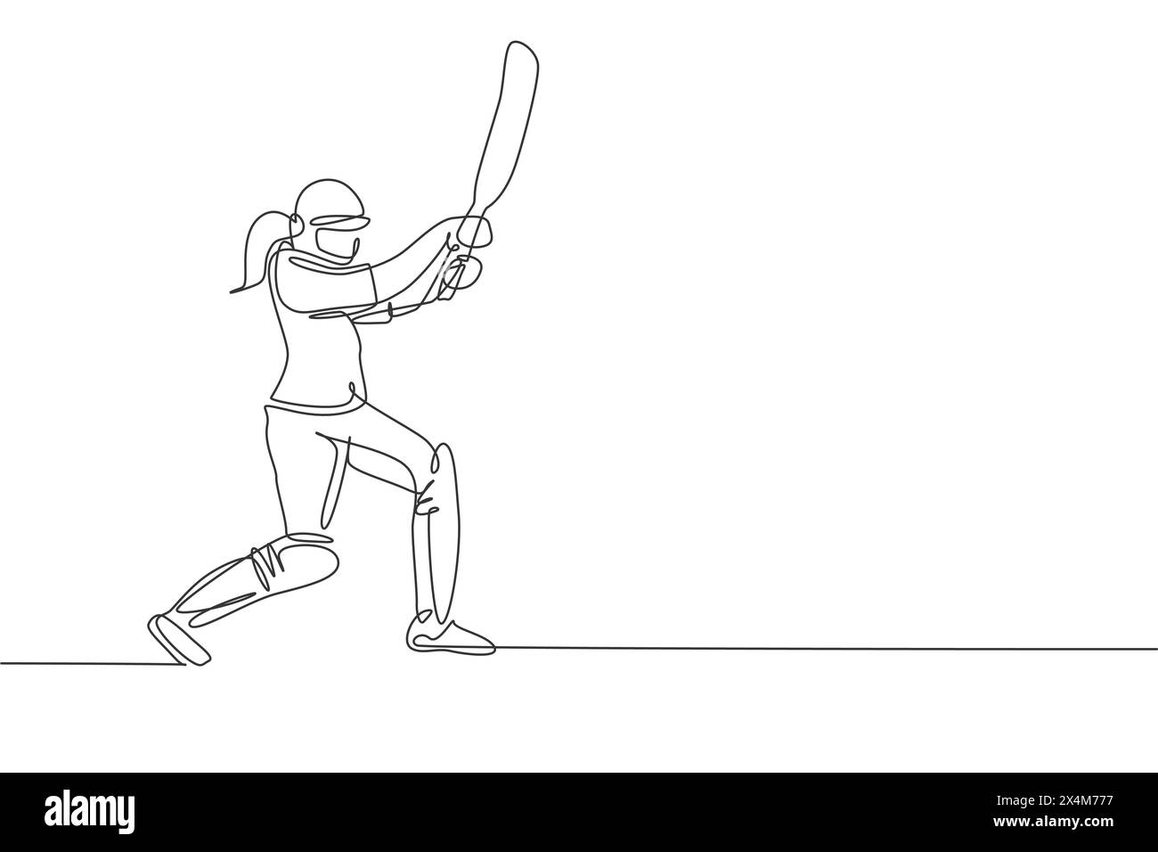 Un dessin simple de ligne de jeune femme énergique joueur de cricket debout et a frappé la balle si dur illustration vectorielle. Concept sport. Continuou moderne Illustration de Vecteur
