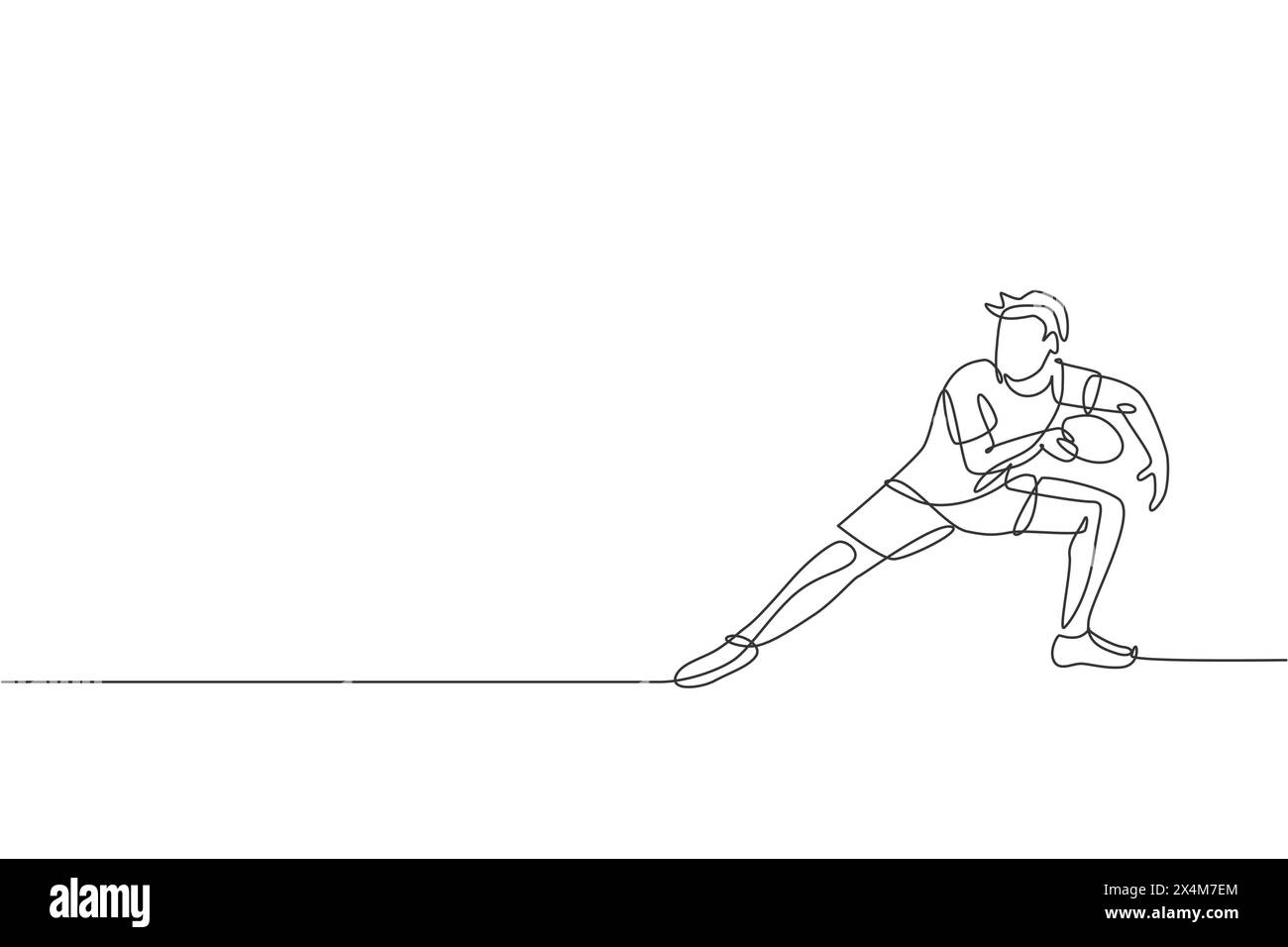 Un dessin en ligne continue de jeune joueur de tennis de table homme sportif prêt à prendre la balle rivale. Concept de sport compétitif. Dessin à une ligne vecto Illustration de Vecteur