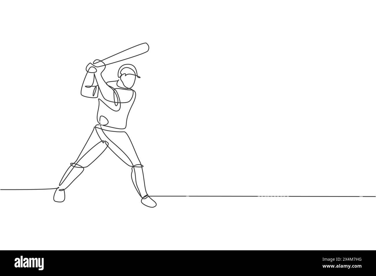 Un dessin en ligne continue de la pratique d'un jeune joueur de baseball sportif pour frapper la balle sur le terrain. Concept de sport compétitif. Dessin dynamique à une ligne Illustration de Vecteur