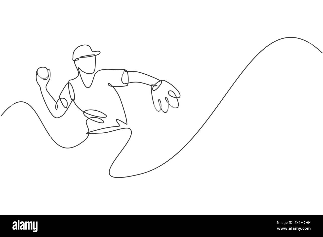 Un dessin en ligne continue d'un jeune joueur sportif de baseball pratique de mise au point pour lancer la balle. Concept de sport compétitif. Dessin dynamique à une ligne Illustration de Vecteur