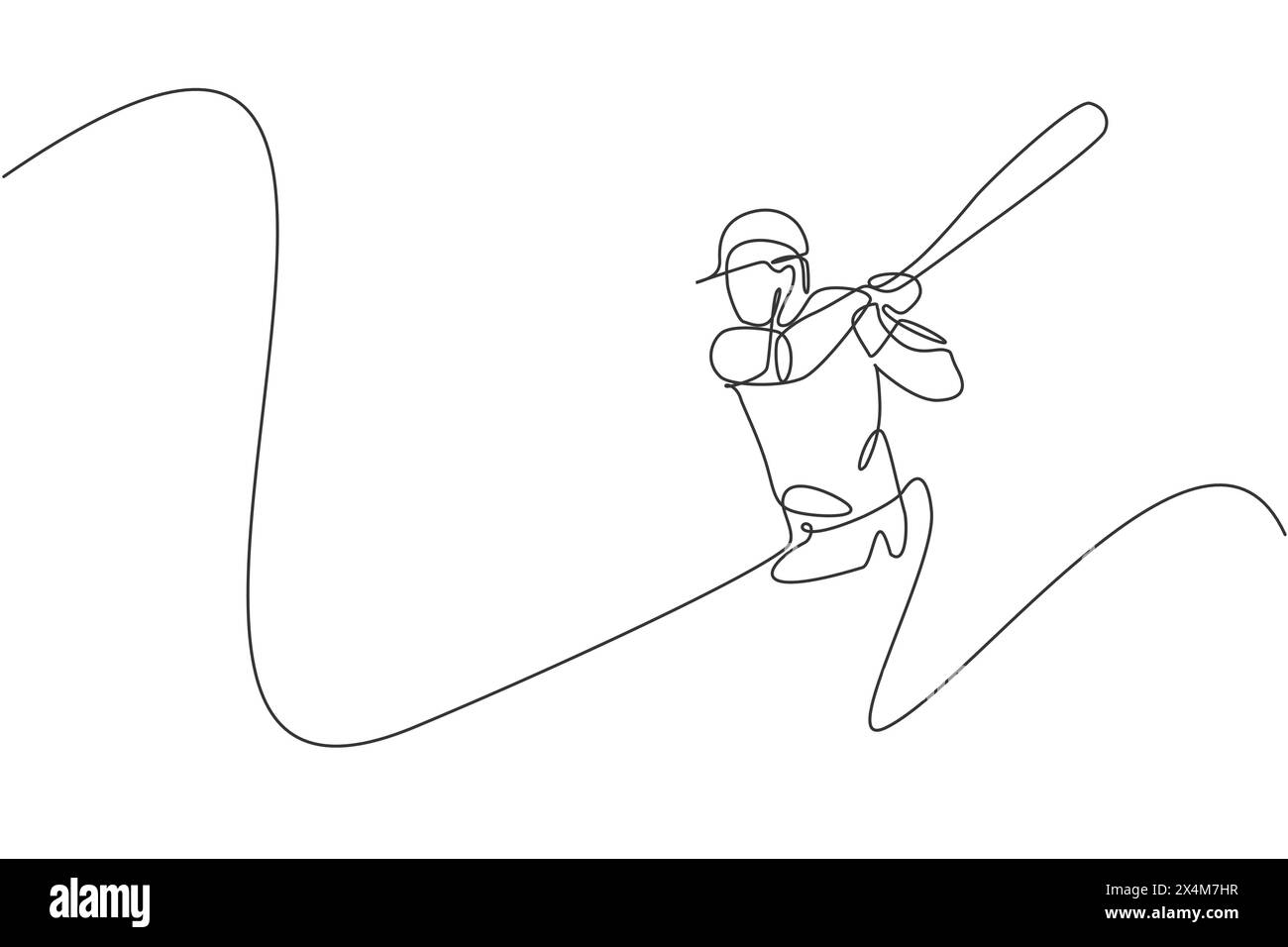 Un dessin en ligne continue de jeune homme sportif joueur de baseball exercice pour frapper la balle. Concept de sport compétitif. Conception de dessin dynamique à ligne unique v Illustration de Vecteur